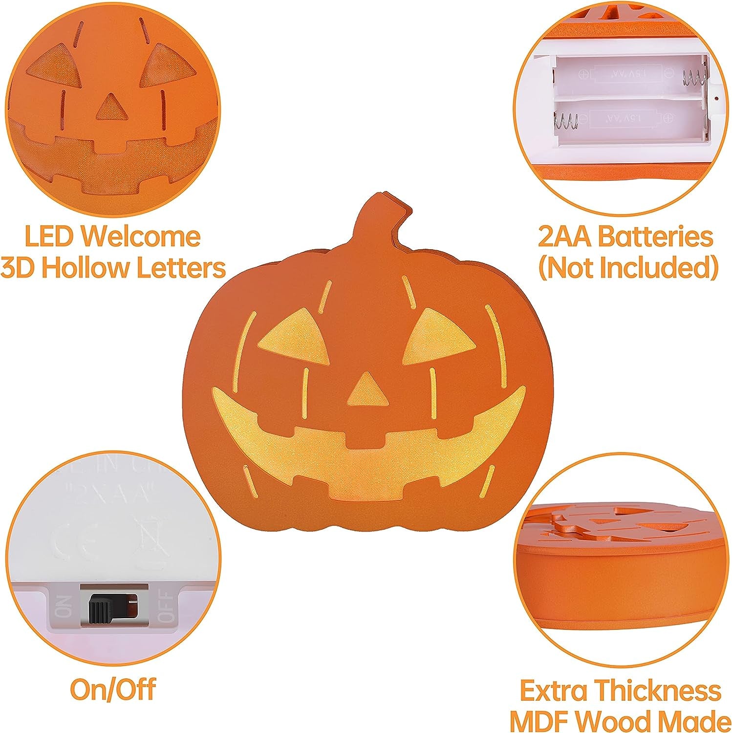 Halloween Pumpkin Light Decoration, Pumpkin Lamp, Fall Decor Pumpkin Lantern, Durable Two-Sided Halloween Lighted Pumpkin Shadow Box (Orange)