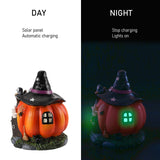 Halloween Pumpkin Decoration Halloween Witch Pumpkin House Statue Glowing Resin Treat or Trick Figurine for Table Desktop Ornament Halloween Decor