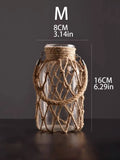 Rustic Hanging Glass Vase Rope Net Dry Flower Glass Vase with Art Hemp Rope Home Transparent Living Room Decor Table Decoration