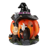 Halloween Pumpkin Decoration Halloween Witch Pumpkin House Statue Glowing Resin Treat or Trick Figurine for Table Desktop Ornament Halloween Decor